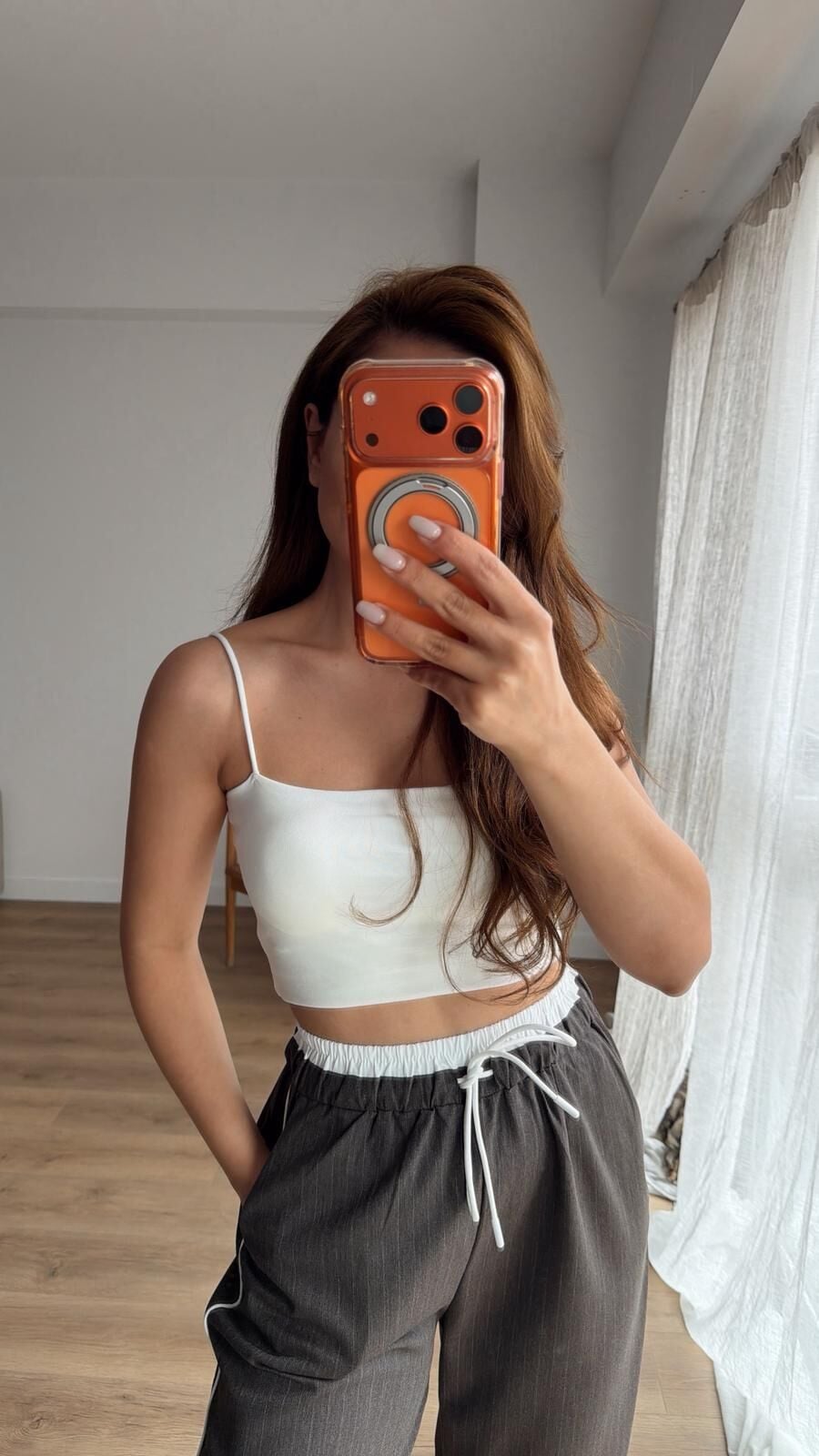 Askılı Basic Ekru Crop