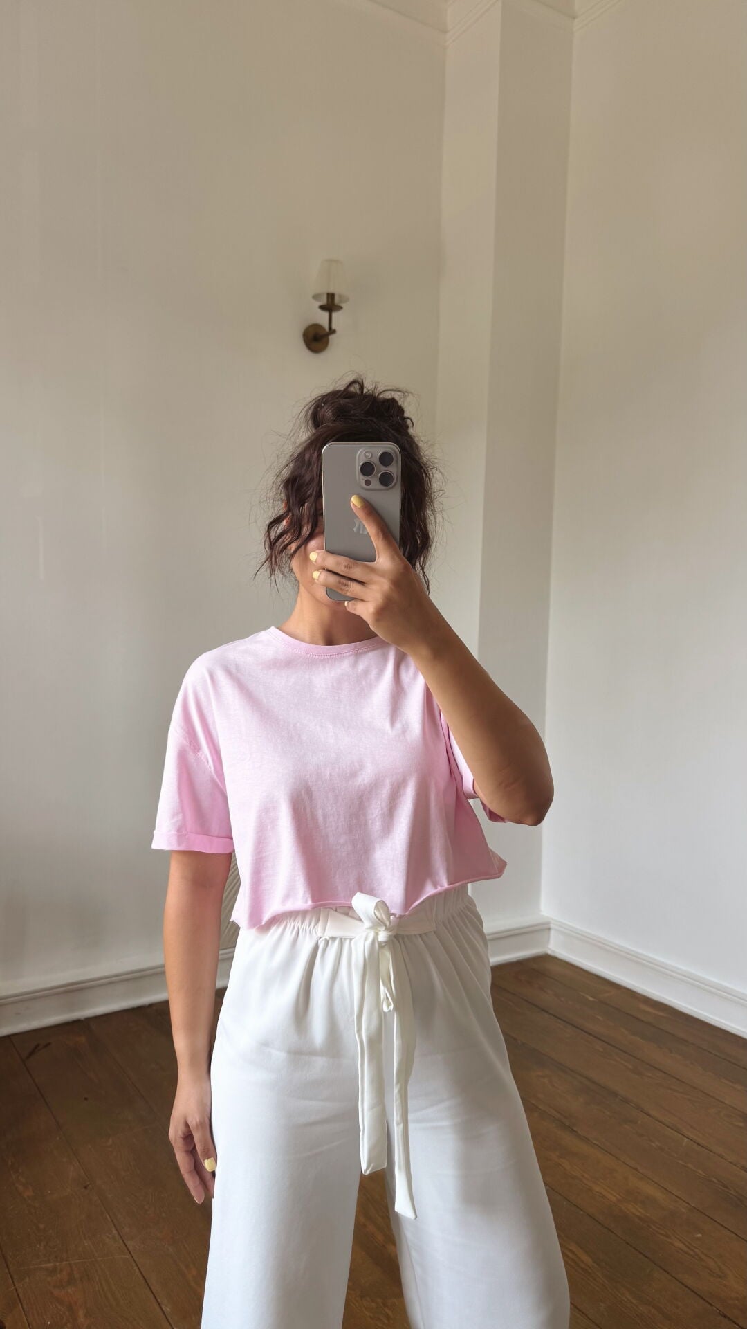 Kesik Uç Crop Tshirt-Pembe
