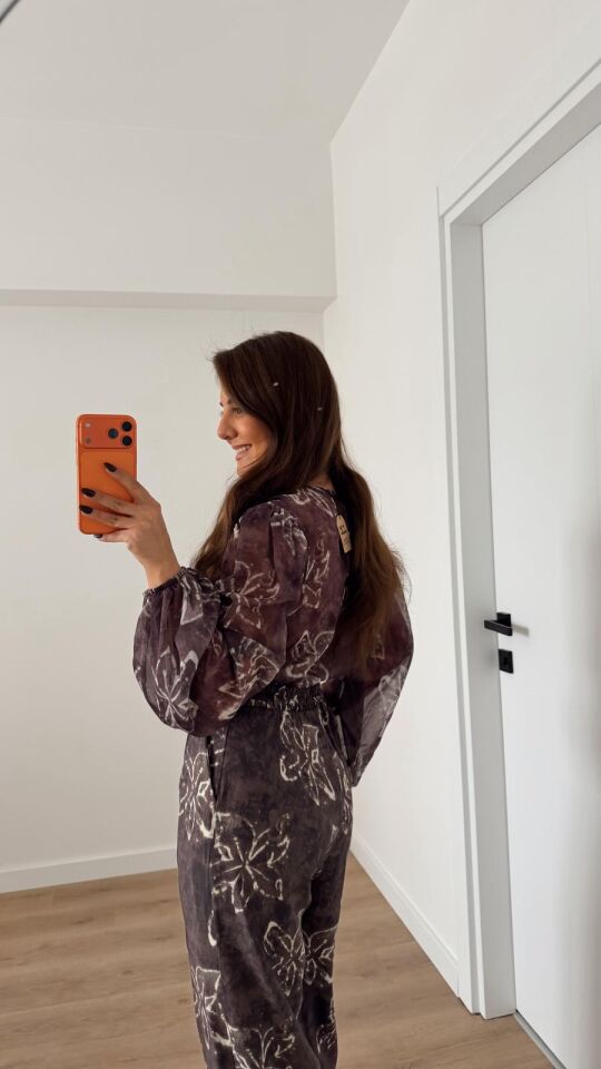 Fırfırlı Crop Bluz Kahve