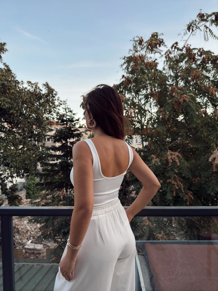 Ekru Askılı Jarse Crop