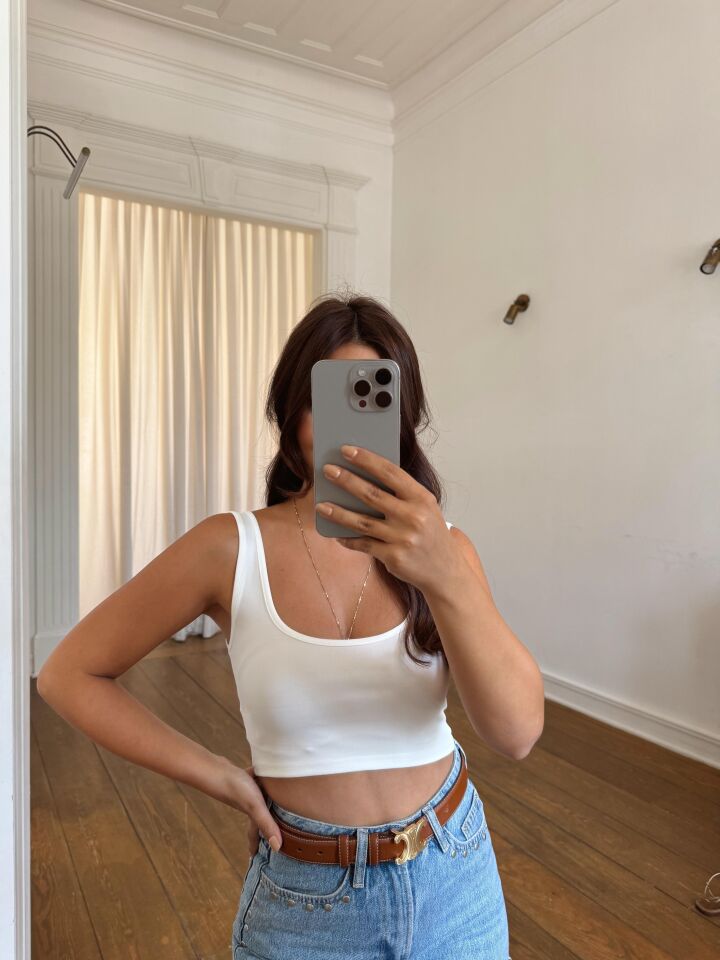 Ekru Askılı Jarse Crop