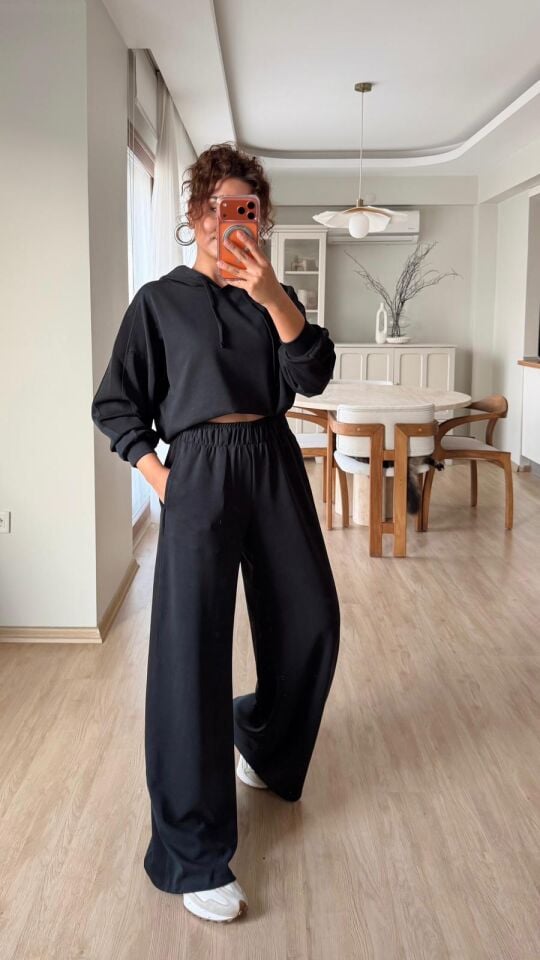 Kadife Garnili Modal Takım Antrasit