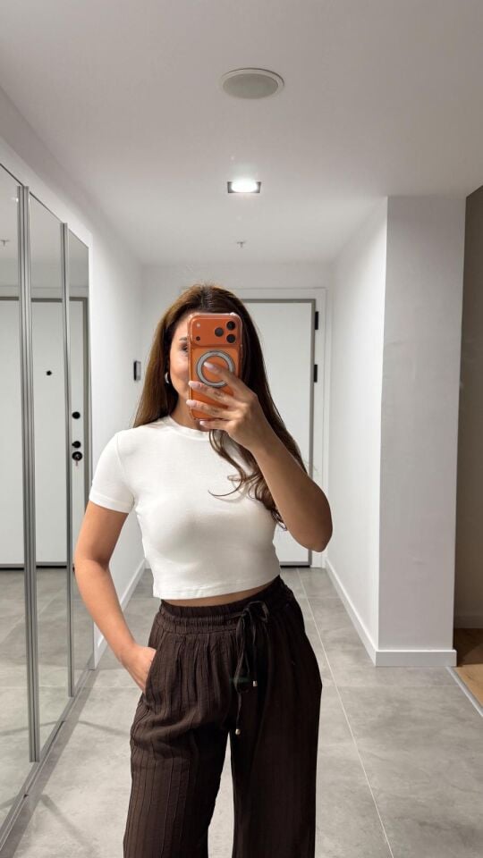 Ekru Soft Crop Bluz