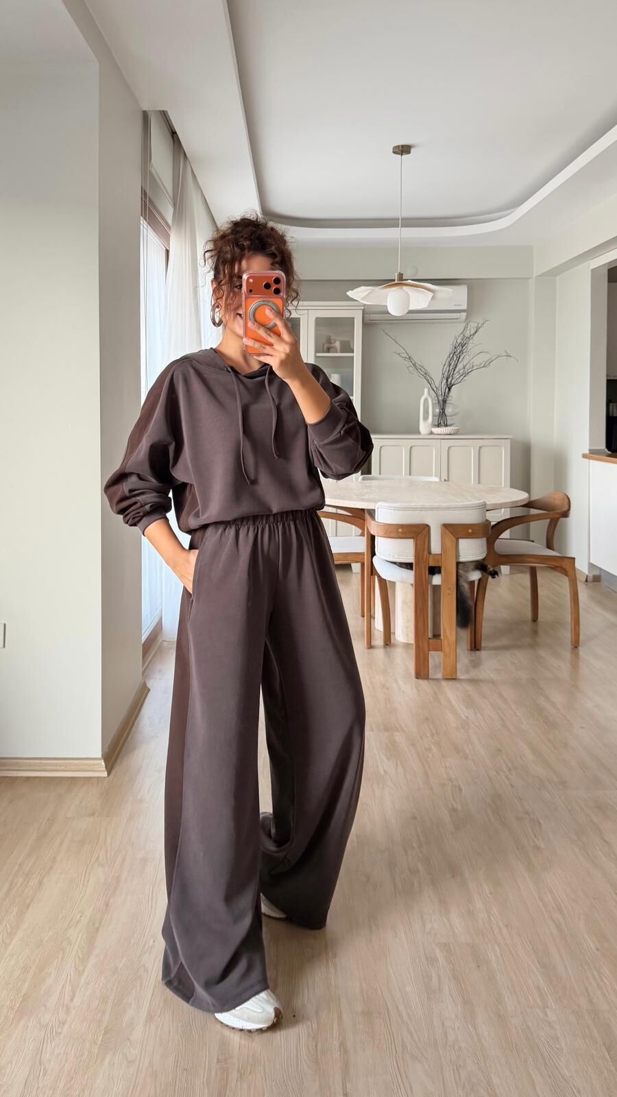 Kadife Garnili Modal Takım Kahve