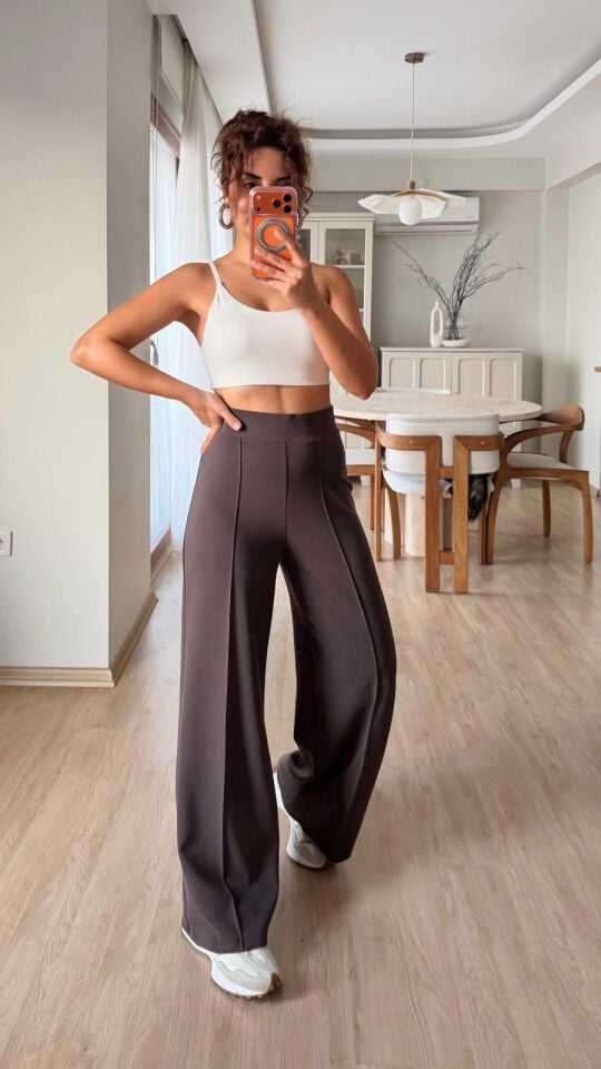 Kahve Dikişli Modal Pantolon