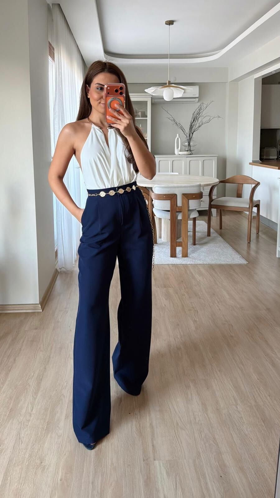 Pileli Palazzo Pantolon Lacivert