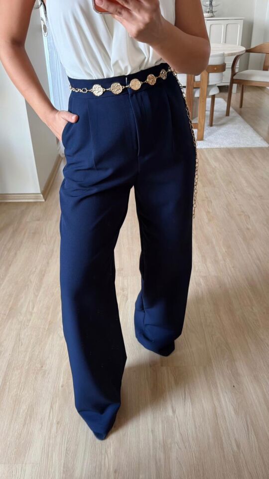 Pileli Palazzo Pantolon Lacivert