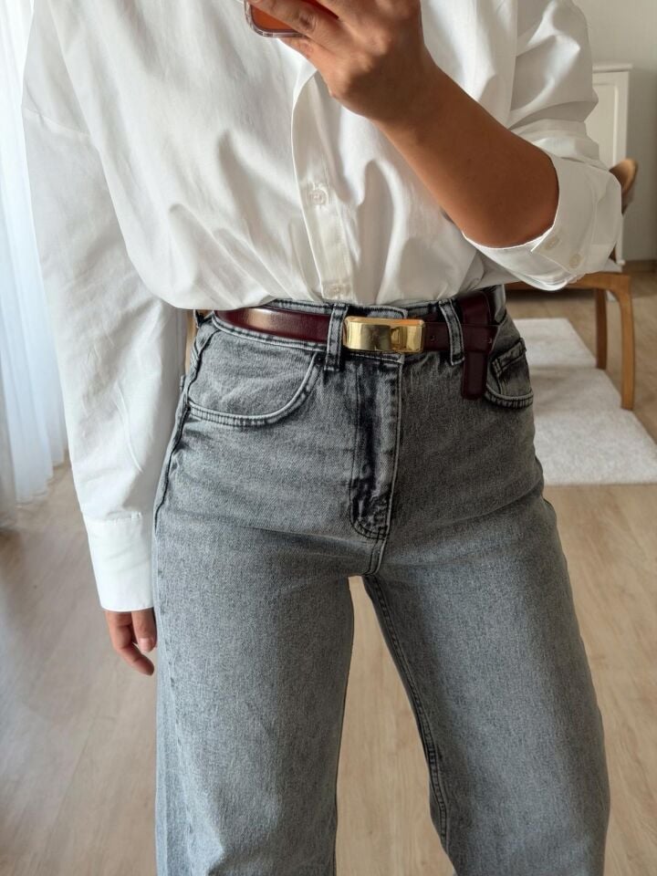 Sökük Paça Wide Leg Gri