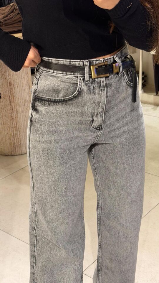 Sökük Paça Wide Leg Gri