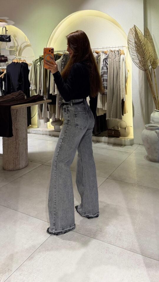 Sökük Paça Wide Leg Gri