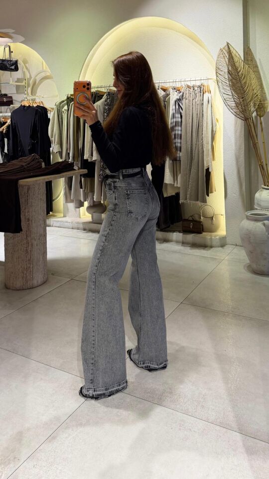 Sökük Paça Wide Leg Gri