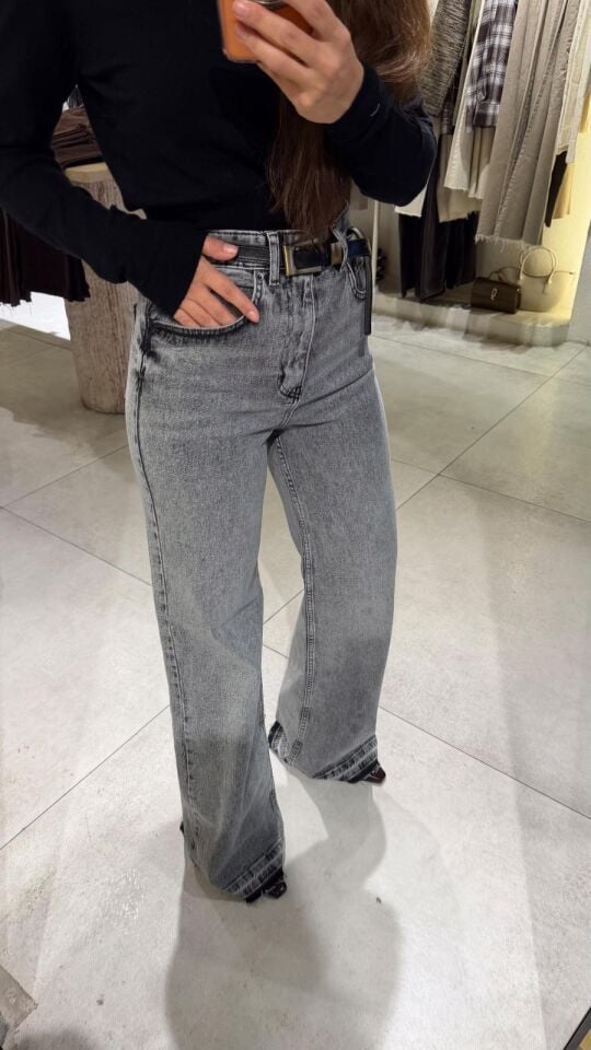 Sökük Paça Wide Leg Gri