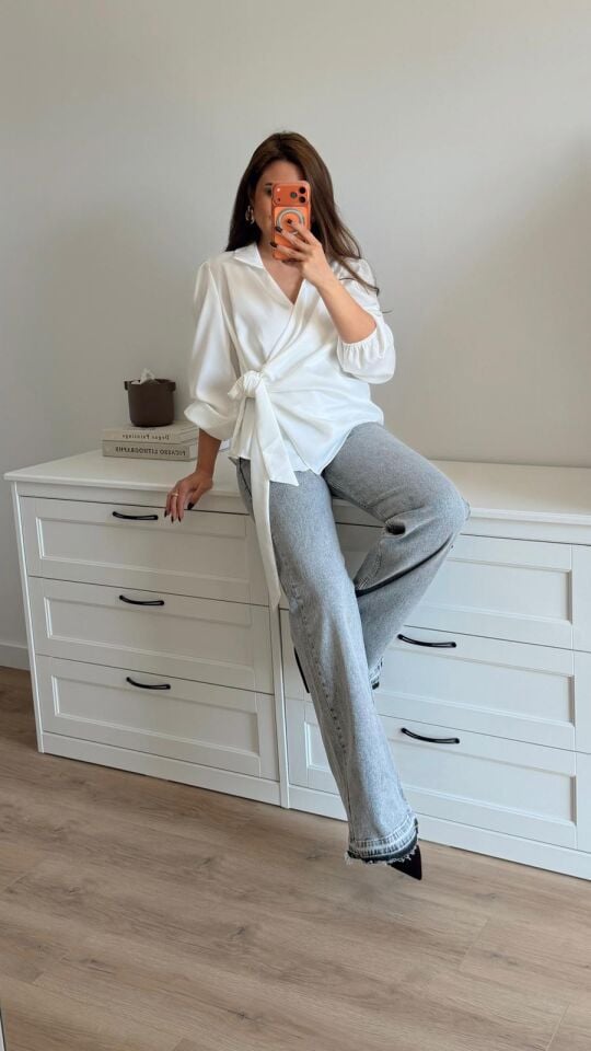 Sökük Paça Wide Leg Gri