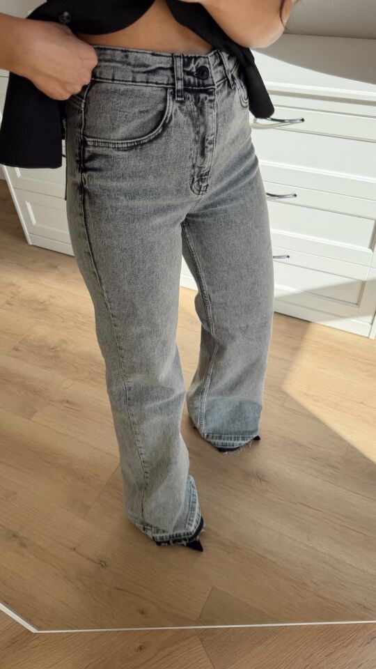 Sökük Paça Wide Leg Gri