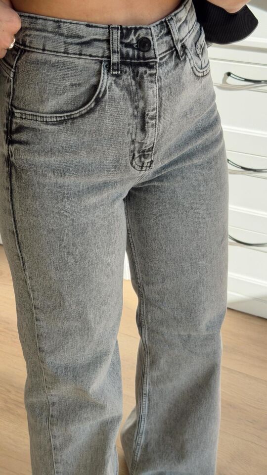 Sökük Paça Wide Leg Gri