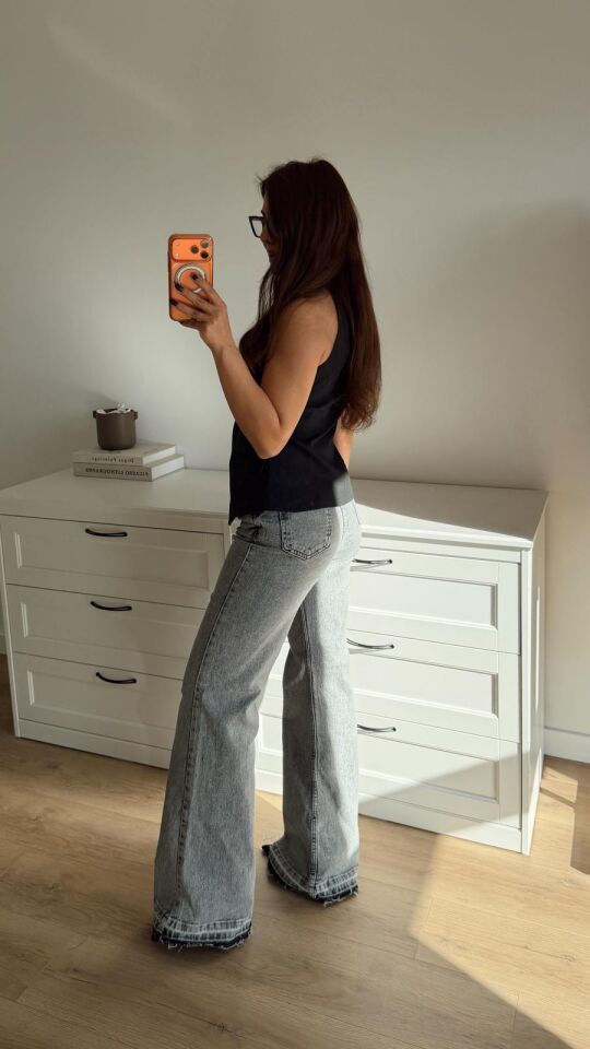 Sökük Paça Wide Leg Gri