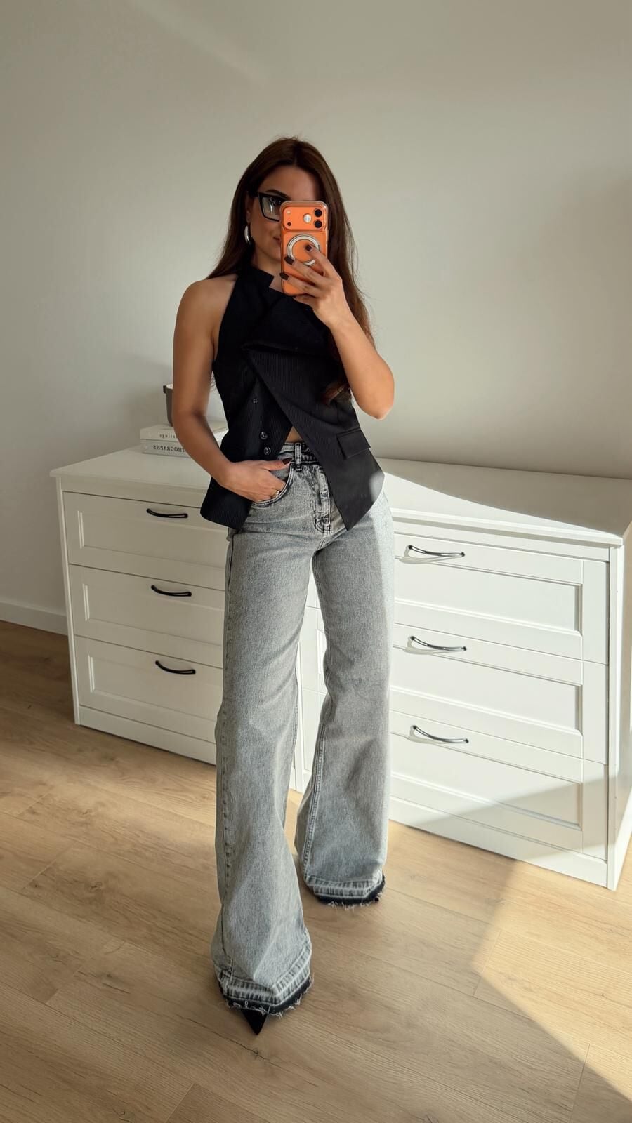 Sökük Paça Wide Leg Gri