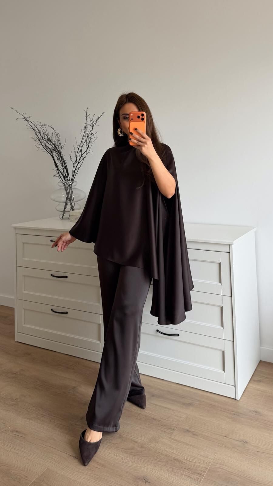 Pelerinli Bluz Pantolon Tkm Kahve