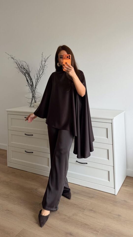 Pelerinli Bluz Pantolon Tkm Kahve