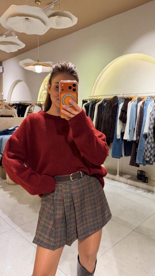 Pileli Sarı Ekose Mini Etek