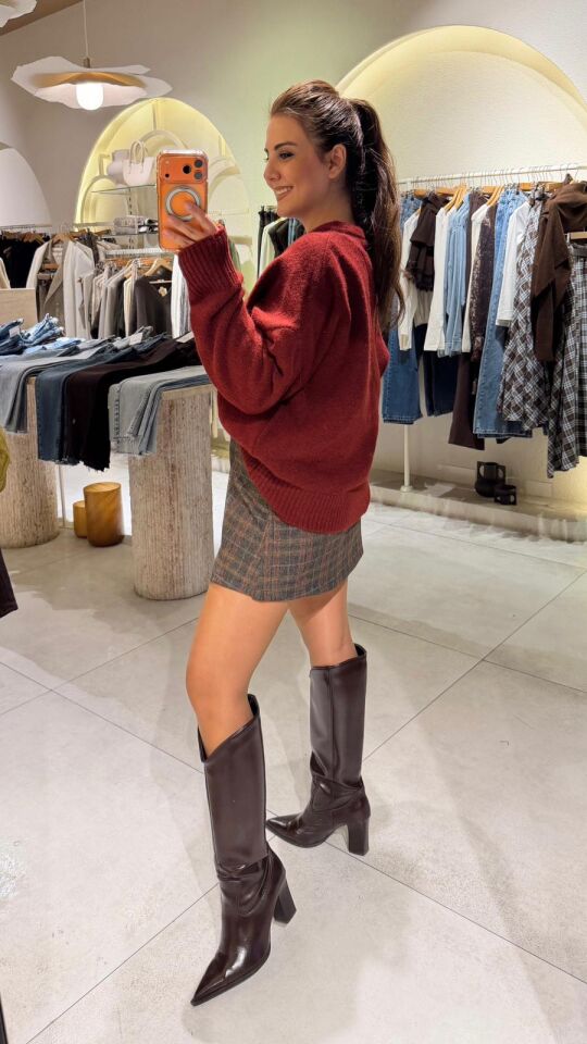 Pileli Sarı Ekose Mini Etek