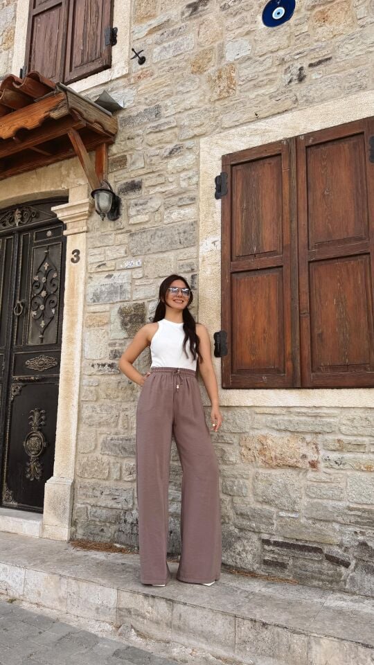 Bağcıklı Floş Pantolon Kahve