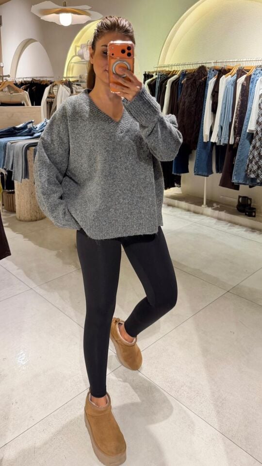 V Yaka Yumoş Kazak Gri