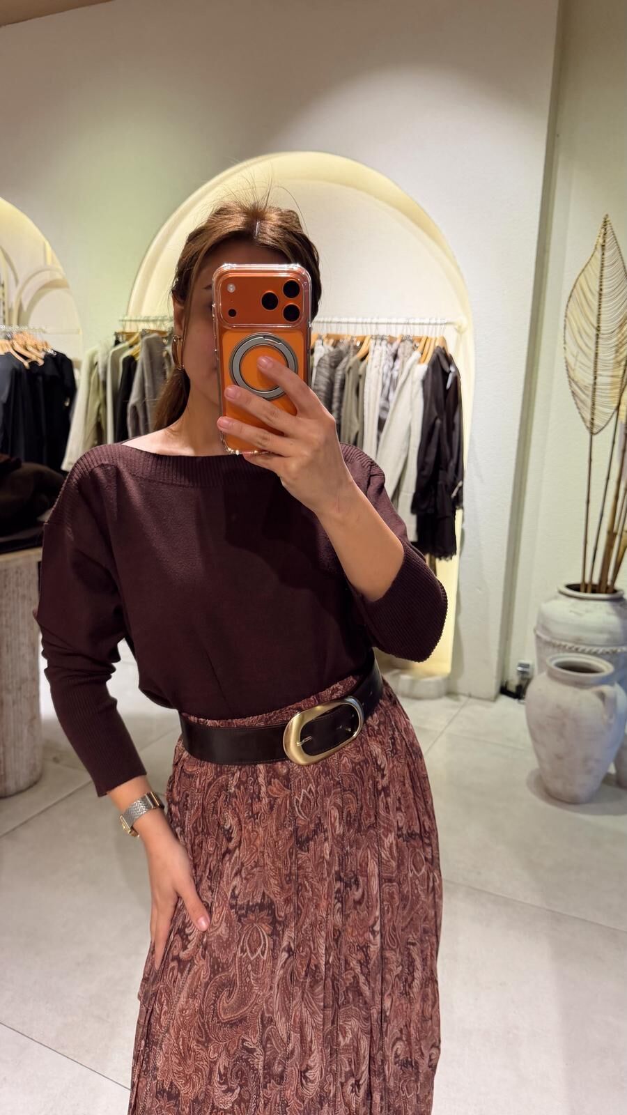 Kayık Yaka Triko Kahve