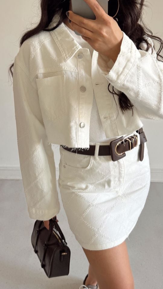 Desenli Crop Denim Ceket