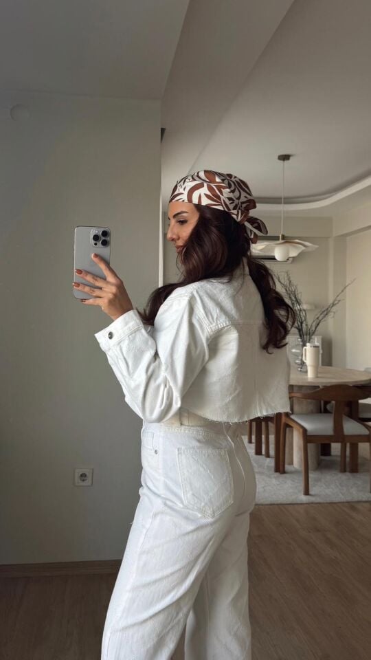 Desenli Crop Denim Ceket