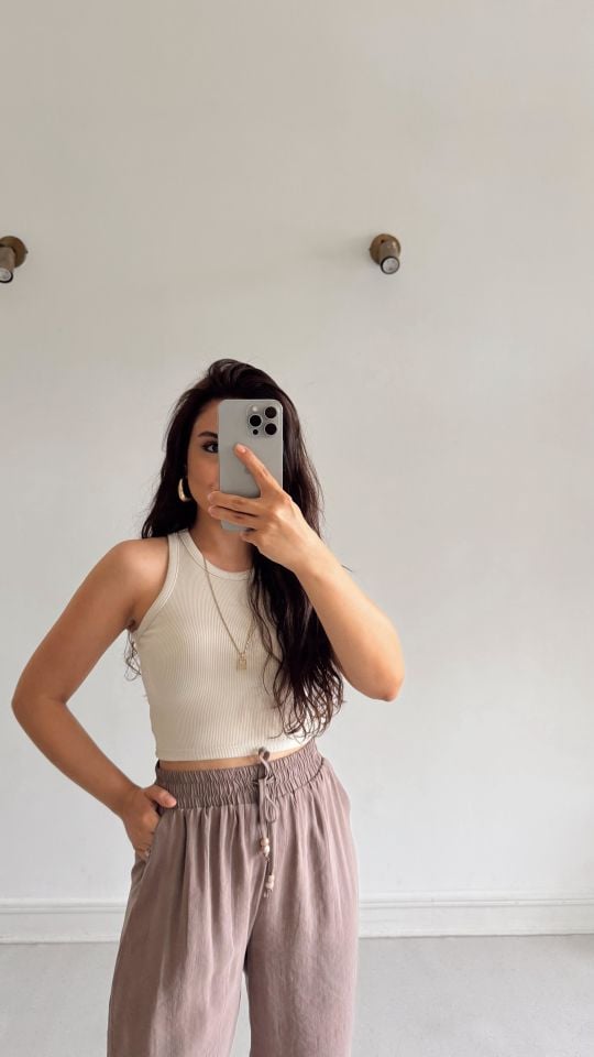 Fitilli Crop Atlet Bej