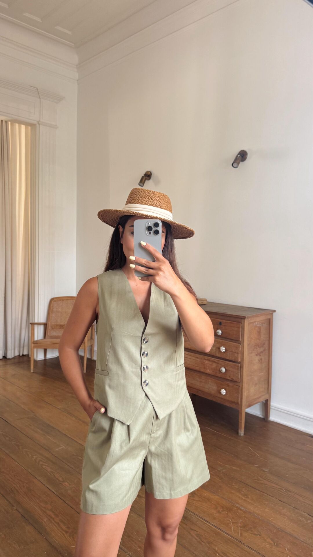 Cotton Yelek Şort Takım Haki