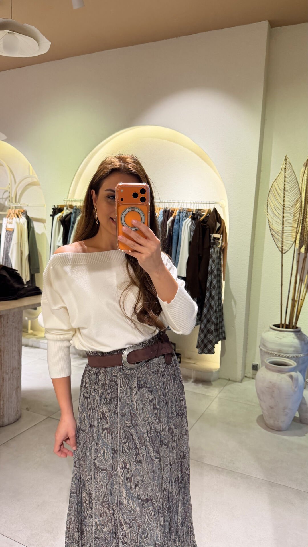 Kayık Yaka Triko Ekru