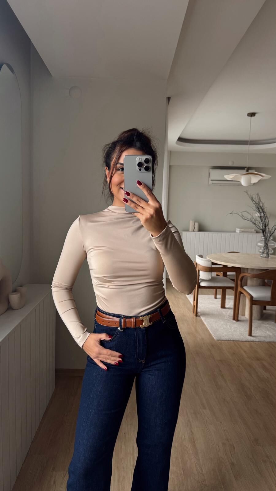 Dik Yaka Drapeli Bluz Bej