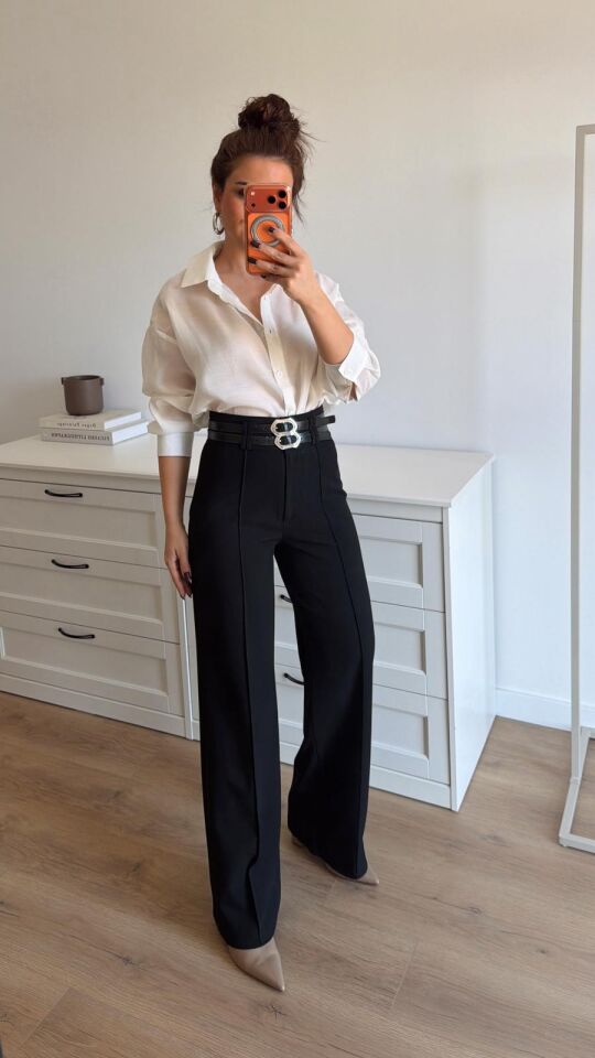 Çift Kemer Köprülü Pant Siyah