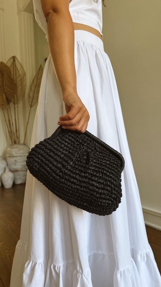 Siyah Hasır Clutch Çanta