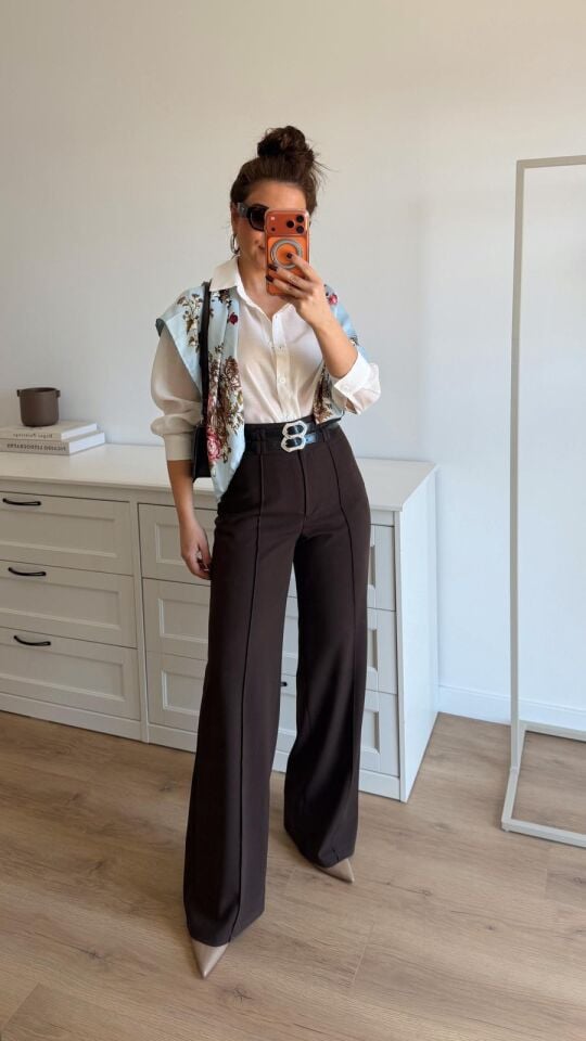 Çift Kemer Köprülü Pant Kahve