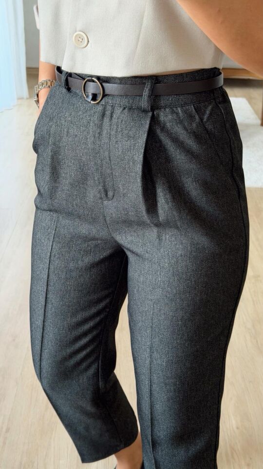 Kırçıllı Kemerli Pantolon Antrasit