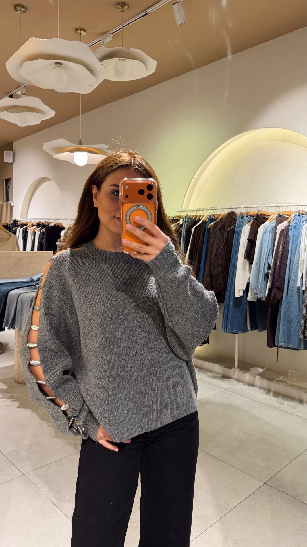 Kol Taş Detay Kazak Gri