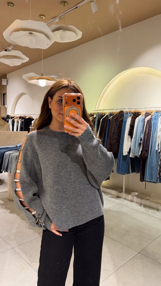 Kol Taş Detay Kazak Gri