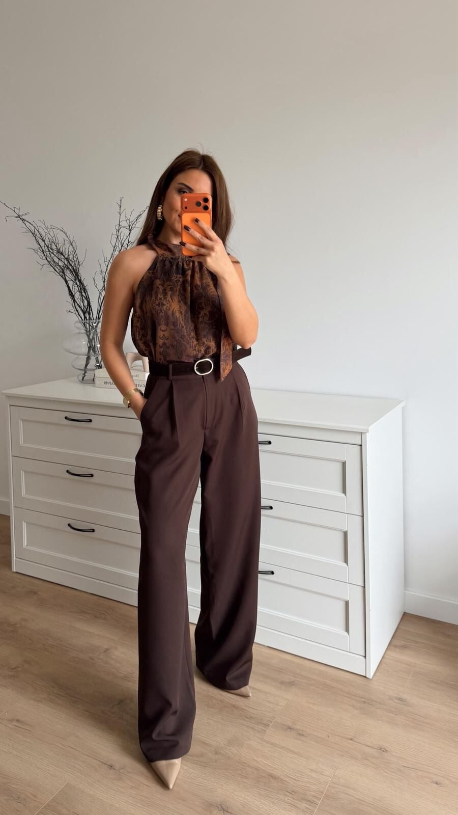 Süet Kemerli Pantolon Kahve