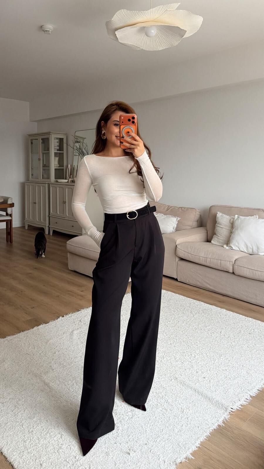 Süet Kemerli Pantolon Siyah