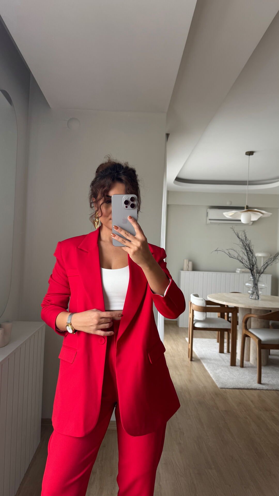 Tek Düğme Blazer Kırmızı