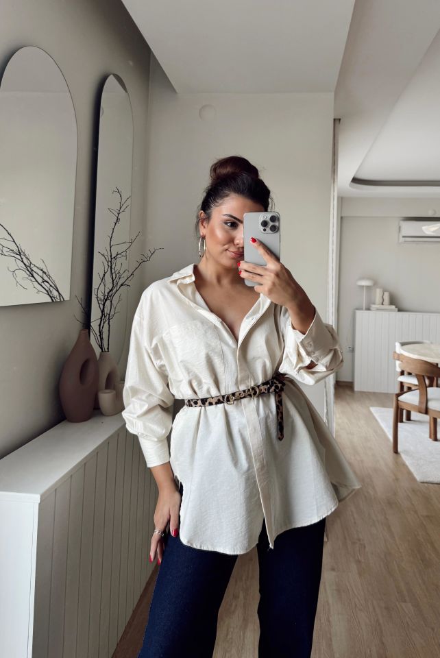 Oversize Patlı Gömlek Taş