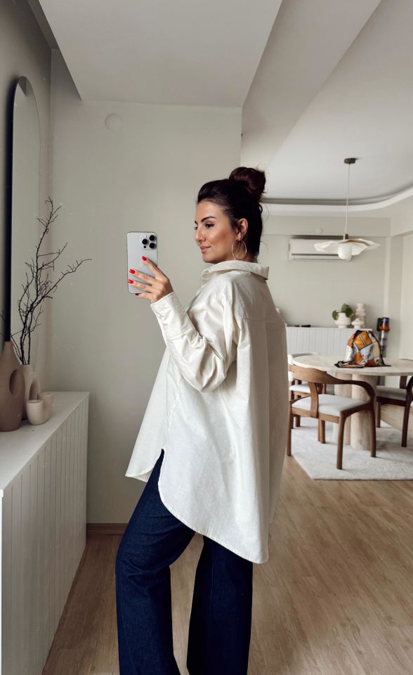 Oversize Patlı Gömlek Taş
