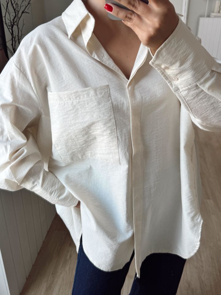 Oversize Patlı Gömlek Taş