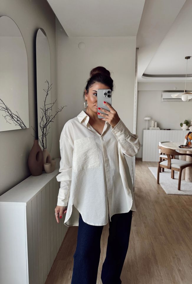 Oversize Patlı Gömlek Taş