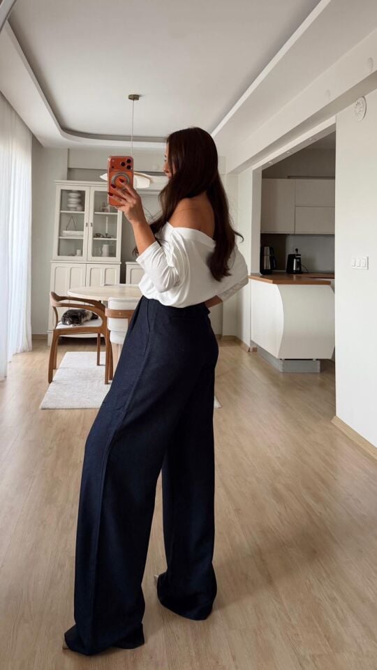 Dokulu Kırçıllı Palazzo Lacivert