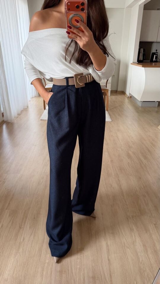 Dokulu Kırçıllı Palazzo Lacivert