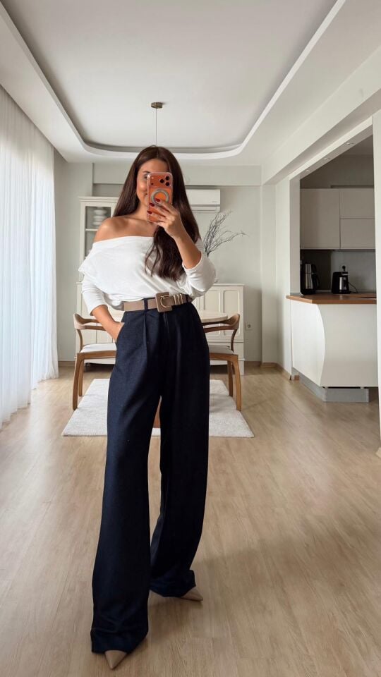 Dokulu Kırçıllı Palazzo Lacivert